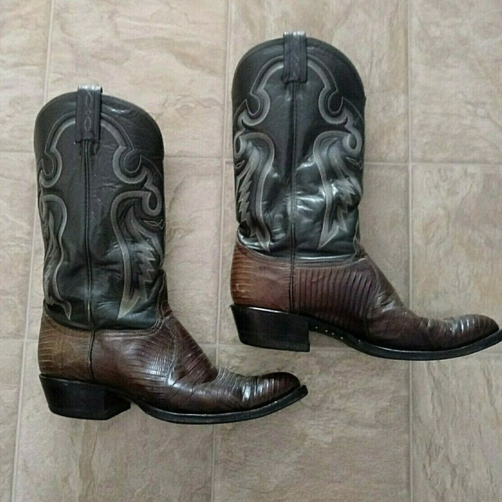 Vintage Tony Lama Lizard Cowboy Boots Size 9.5 D